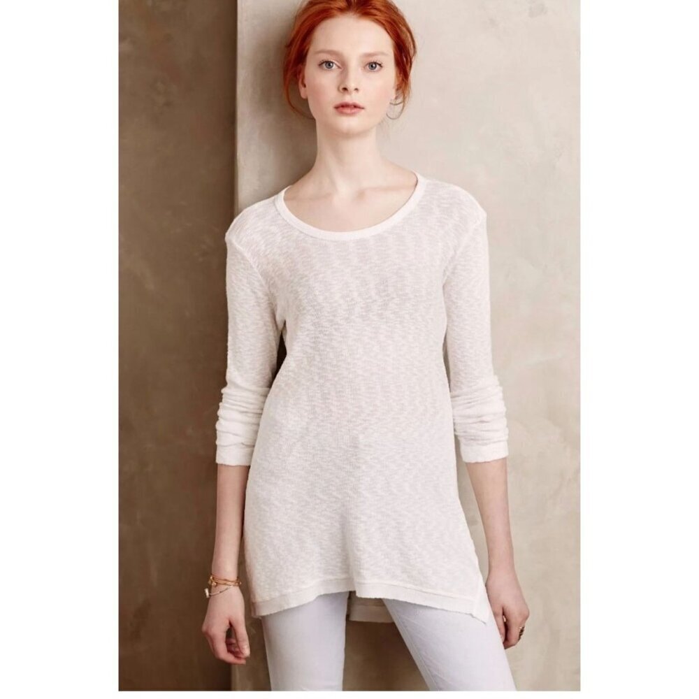 New Anthropologie Tunic Top Relaxed Soft Drape Scoopneck Knit Size S White